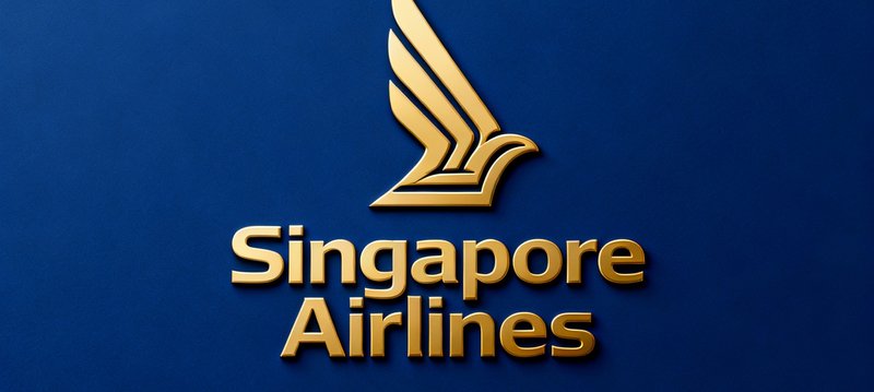 新加坡航空品牌logo，标志性的飞鸟图案与金色文字，代表亚洲顶级航空公司品牌